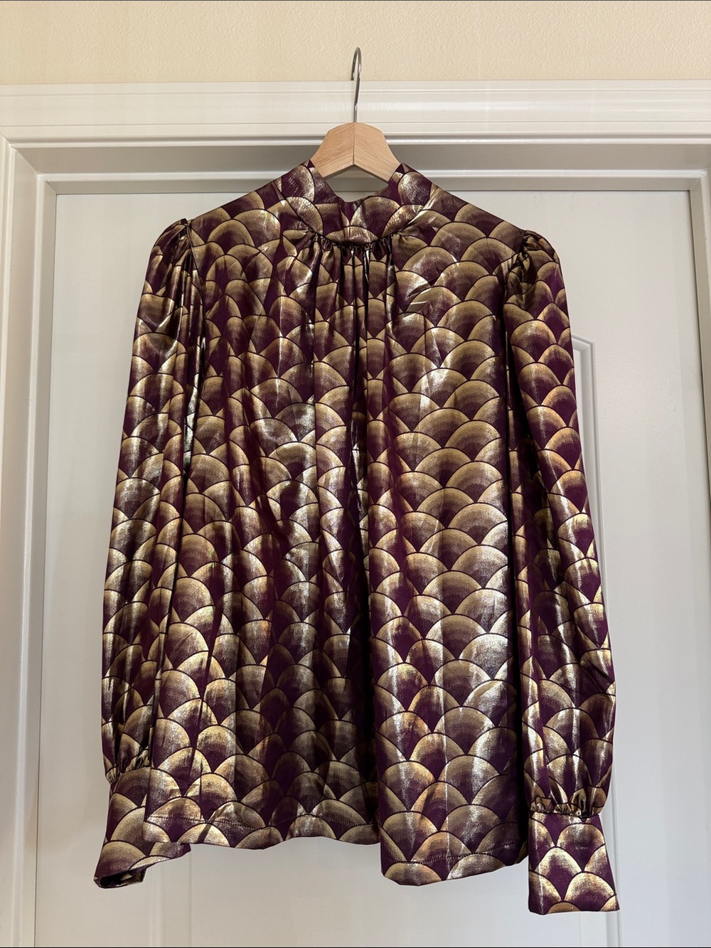 NWT never worn: Dries Van Noten Metallic Plum & Gold Patterned Blouse